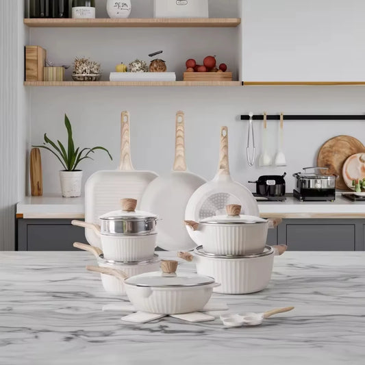 17-Piece Non-Stick Granite Cookware Set - Complete Kitchen Sufuria Collection