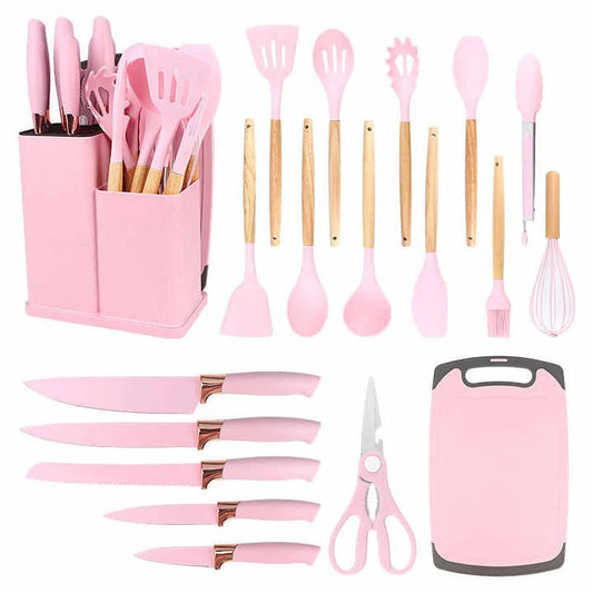 19-Piece Silicone Kitchen Utensil Set - Complete Cooking Tool Starter Kit